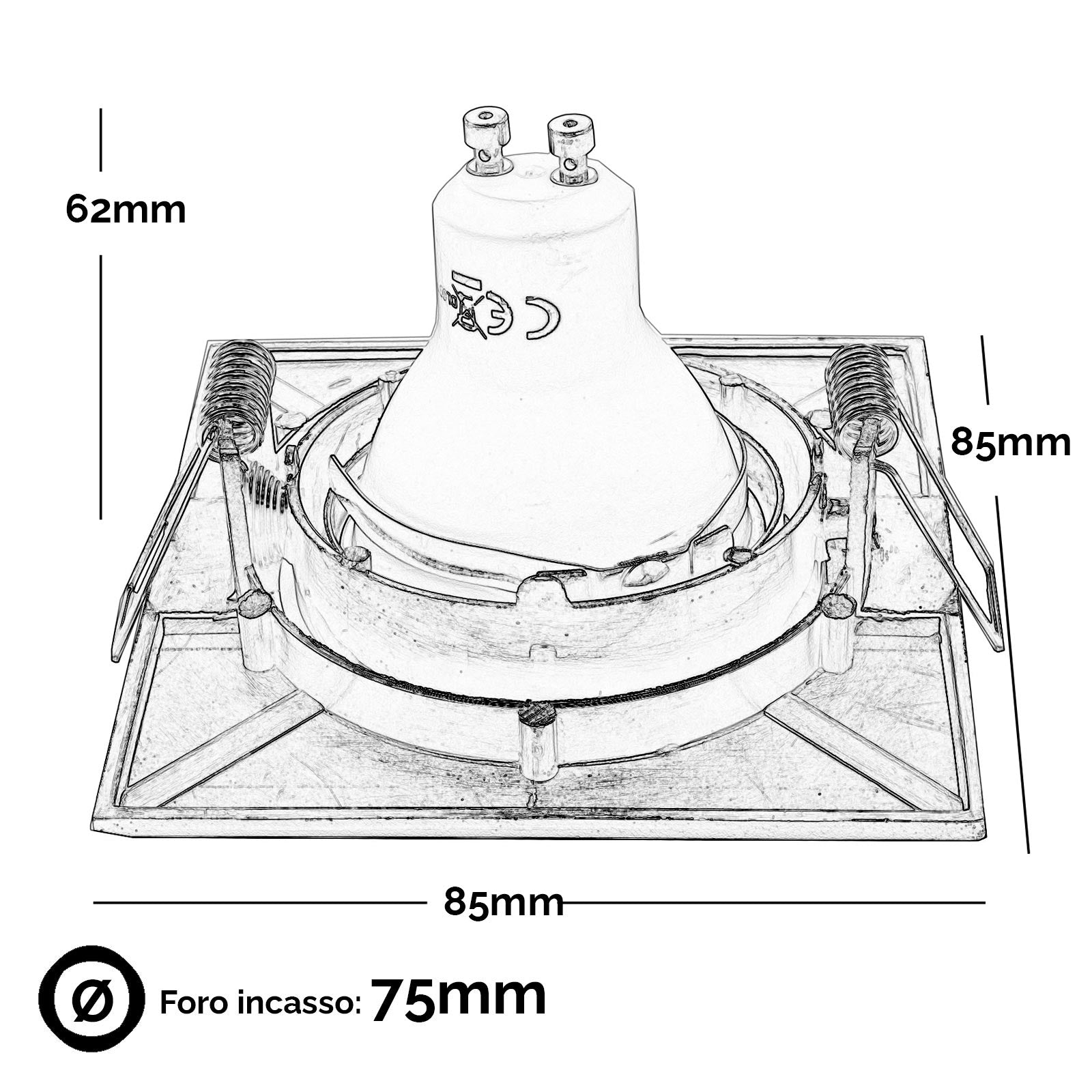 2 PCS faretto dorato orientabile incasso quadrato 75mm luce LED 8W GU10 vetrine negozio cucina corridoio 230V 4000K