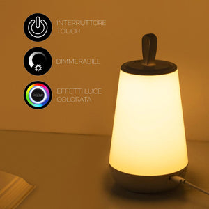 Lampada ricaricabile portatile LED RGB RGBW luce colorata bambini relax notturna touch dimmerabile comodino campeggio 3W