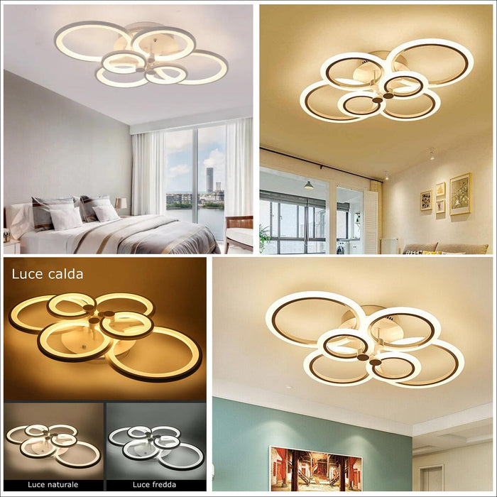 Plafoniera decorativa LED 51W lampada moderna bianca soffitto cerchi luce ufficio sala ricevimento alta resa 230V 3000K