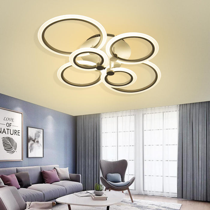 Plafoniera decorativa LED 51W lampada moderna bianca soffitto cerchi luce ufficio sala ricevimento alta resa 230V 4000K