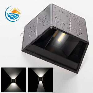 IKAR applique solare doppio fascio luminoso LED 4W lampada parete UP DOWN sensore crepuscolare alette regolabili 4000K