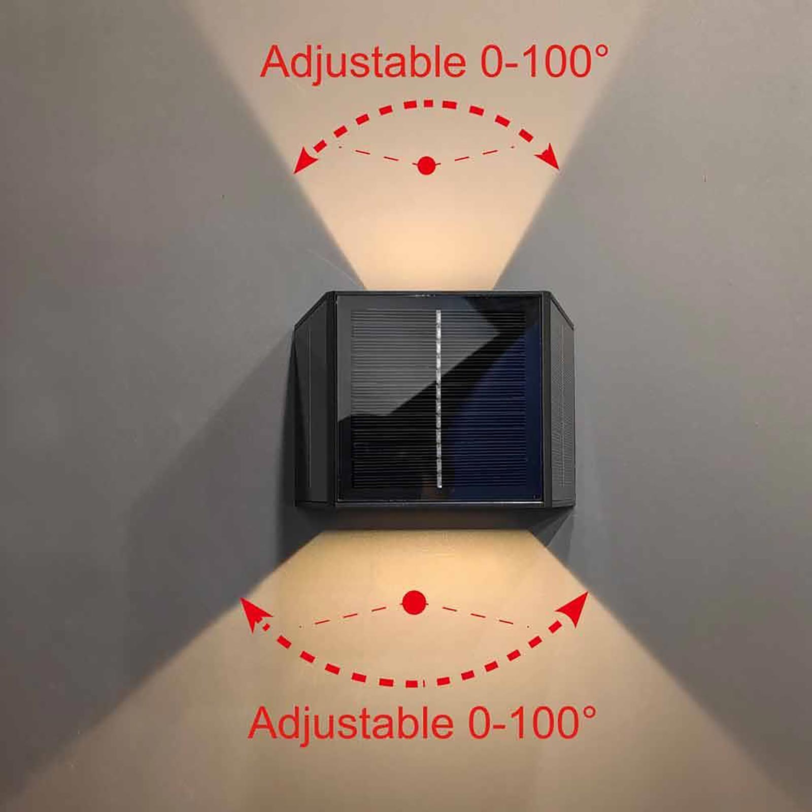 IKAR applique solare doppio fascio luminoso LED 4W lampada parete UP DOWN sensore crepuscolare alette regolabili 4000K