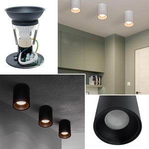 NIKOS plafoniera moderna faretto cilindro esterno da soffitto GU10 LED luce bagno cucina vetrina bar 230V COLORE BIANCO