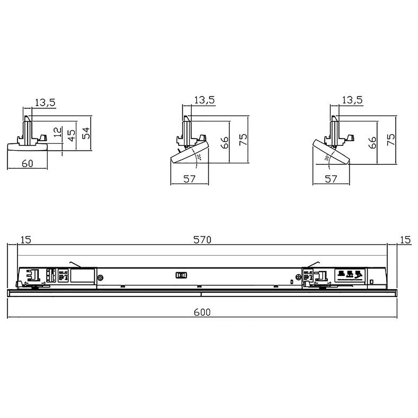 Faretto orientabile per binario trifase LED 20W 4000K lampada 60cm luce negozio vetrina ufficio 230V NERO