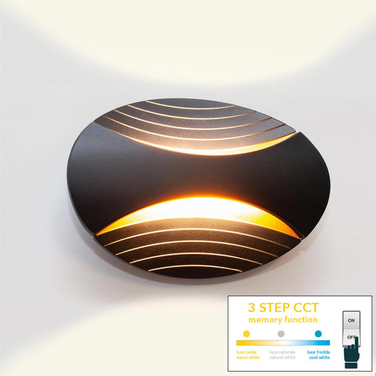 Applique doppio fascio luce LED 6W CCT 3 step da 3000K a 6500K lampada ovale parete muro camera da letto 230V NERO