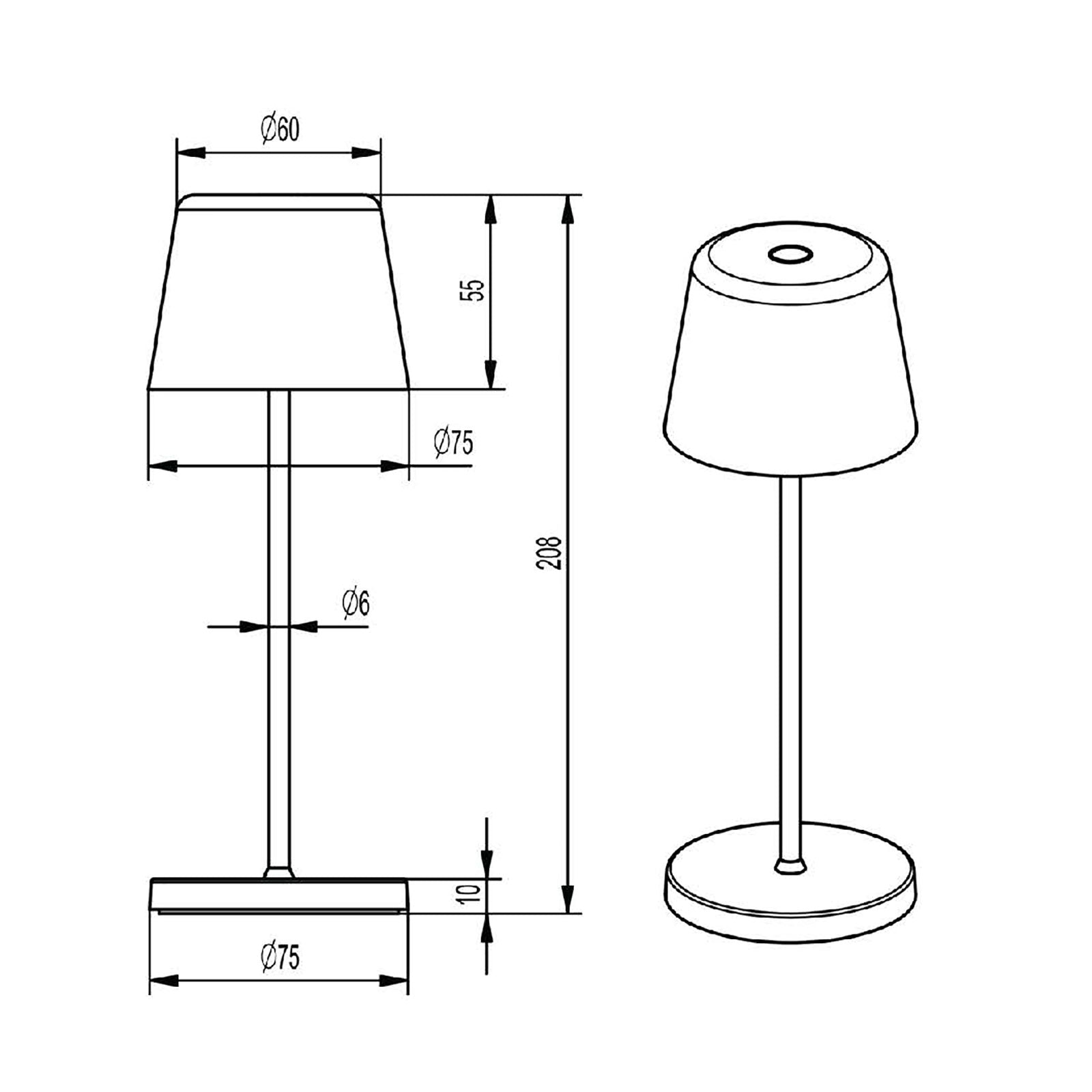 Lampada senza fili da tavolo moderna IP65 ricaricabile USB luce TOUCH dimmerabile atmosfera tavolini bar ristorante GRIGIO