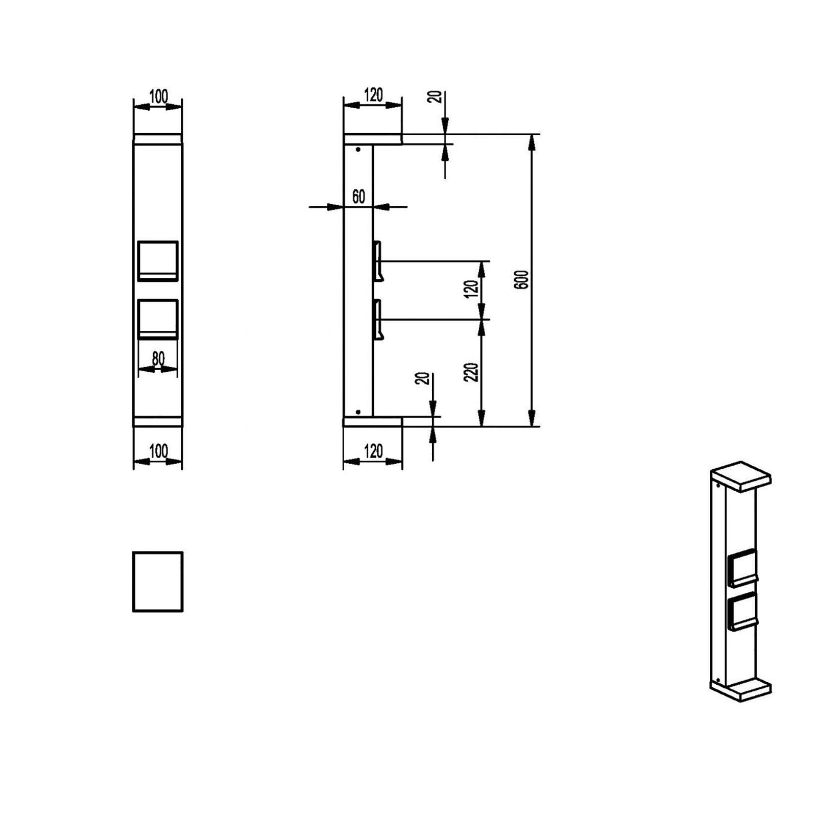 LERNA 600 Colonnina elettrica 2 prese corrente lampione palo LED 6W CCT 3000K 4000K IP65 luce giardino viale 230V 60cm