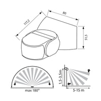 CHARLIE Sensore rilevatore movimento microonde per esterno IP65 180 gradi distanza 5-15 metri accensione lampade porte automatiche 230V