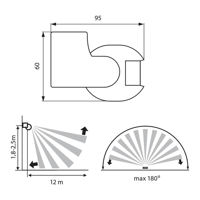 FLEX Sensore rilevatore movimento infrarossi parete muro 180 gradi IP44 accensione luci LED timer spegnimento 230V BIANCO