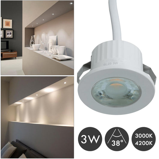 Mini faretto SPOT moderno bianco LED 3W incasso 35mm tondo luce soffitto interni mensole ripiani mobili cucina cappa 230V 4000K