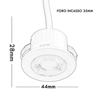 Mini faretto SPOT moderno bianco LED 3W incasso 35mm tondo luce soffitto interni mensole ripiani mobili cucina cappa 230V 4000K