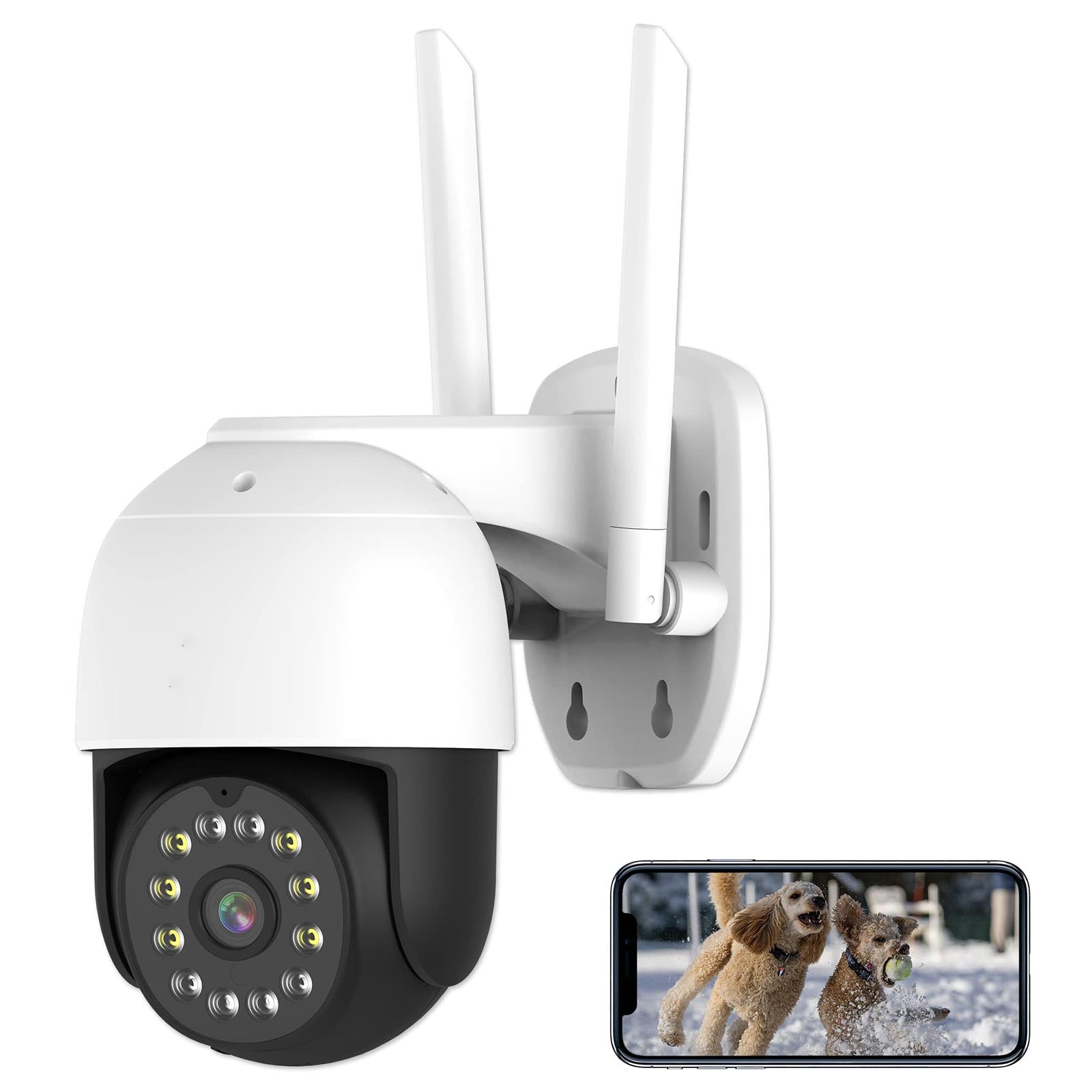 Telecamera IP65 motorizzata IP CAM LAN HD 12 LED visione notturna sensore movimento videosorveglianza garage giardino SMART Alexa