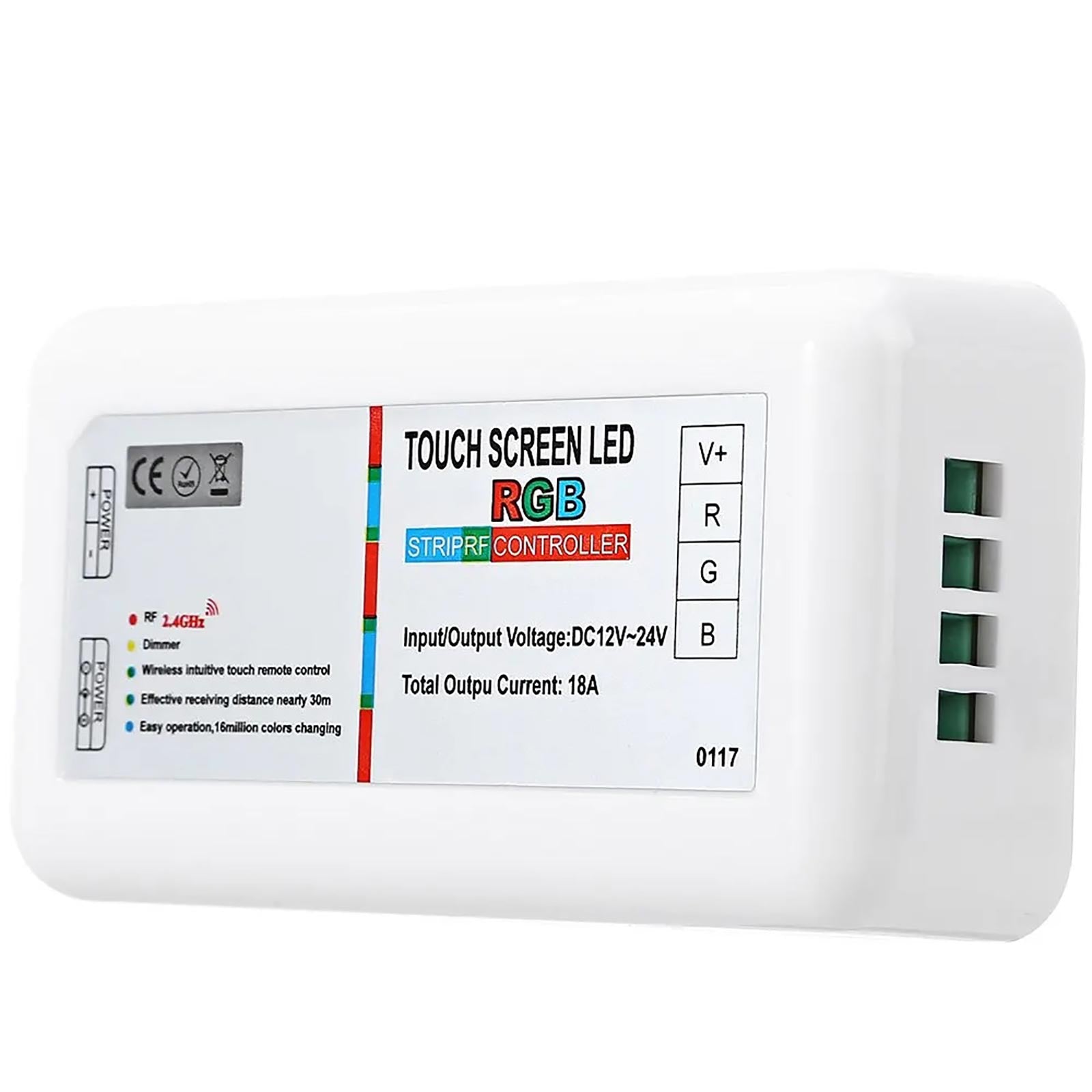 Centralina con telecomando controller RGB multicolore RF 2.4Ghz 18A 3CH dimmer 12/24V dc strisce luci LED