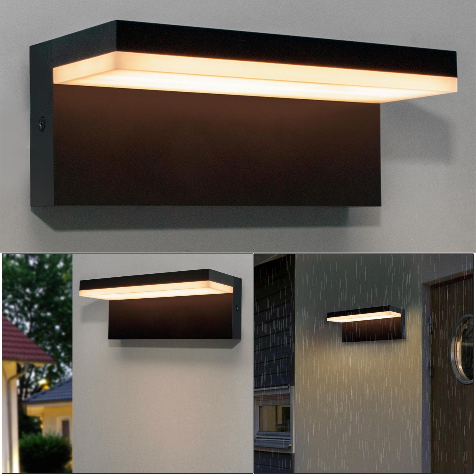 Applique nero LED 10W lampada impermeabile moderna resa 100W luce parete giardino ingresso balcone terrazza IP54 230V 4000K