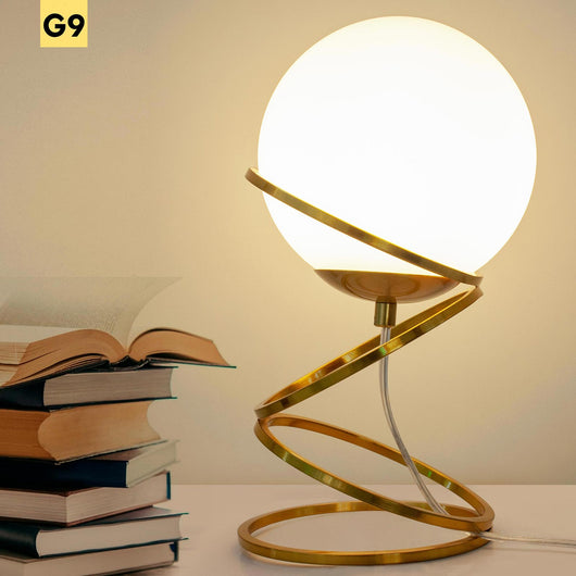 Lampada da tavolo G9 stilizzata sfera vetro design moderno bronzo dorato luce comodino scrivania salotto con interruttore 230V