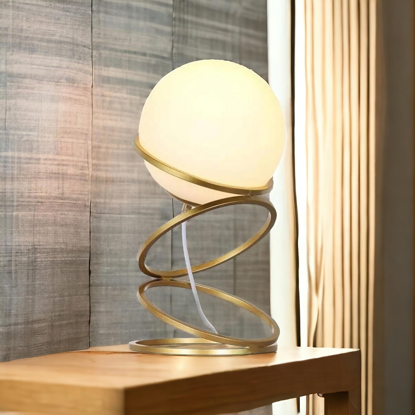 Lampada da tavolo G9 stilizzata sfera vetro design moderno bronzo dorato luce comodino scrivania salotto con interruttore 230V