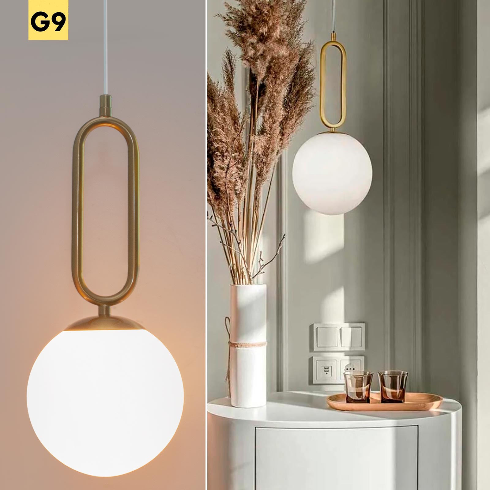 Lampada moderna pendente bronzo LED G9 luce sospensione lampadario globo sfera vetro illuminazione tavolo cucina soggiorno 230V