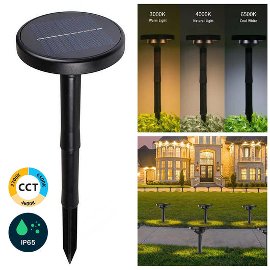 Faretto picchetto solare LED CCT da 3000K a 6500K 3 step ricaricabile crepuscolare IP65 luce esterni decorazione giardino prato