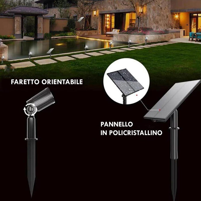 KIT 4 faretti LED pannello solare picchetto IP65 batteria ricaricabile sensore crepuscolare luce dimmerabile giardino 3000K