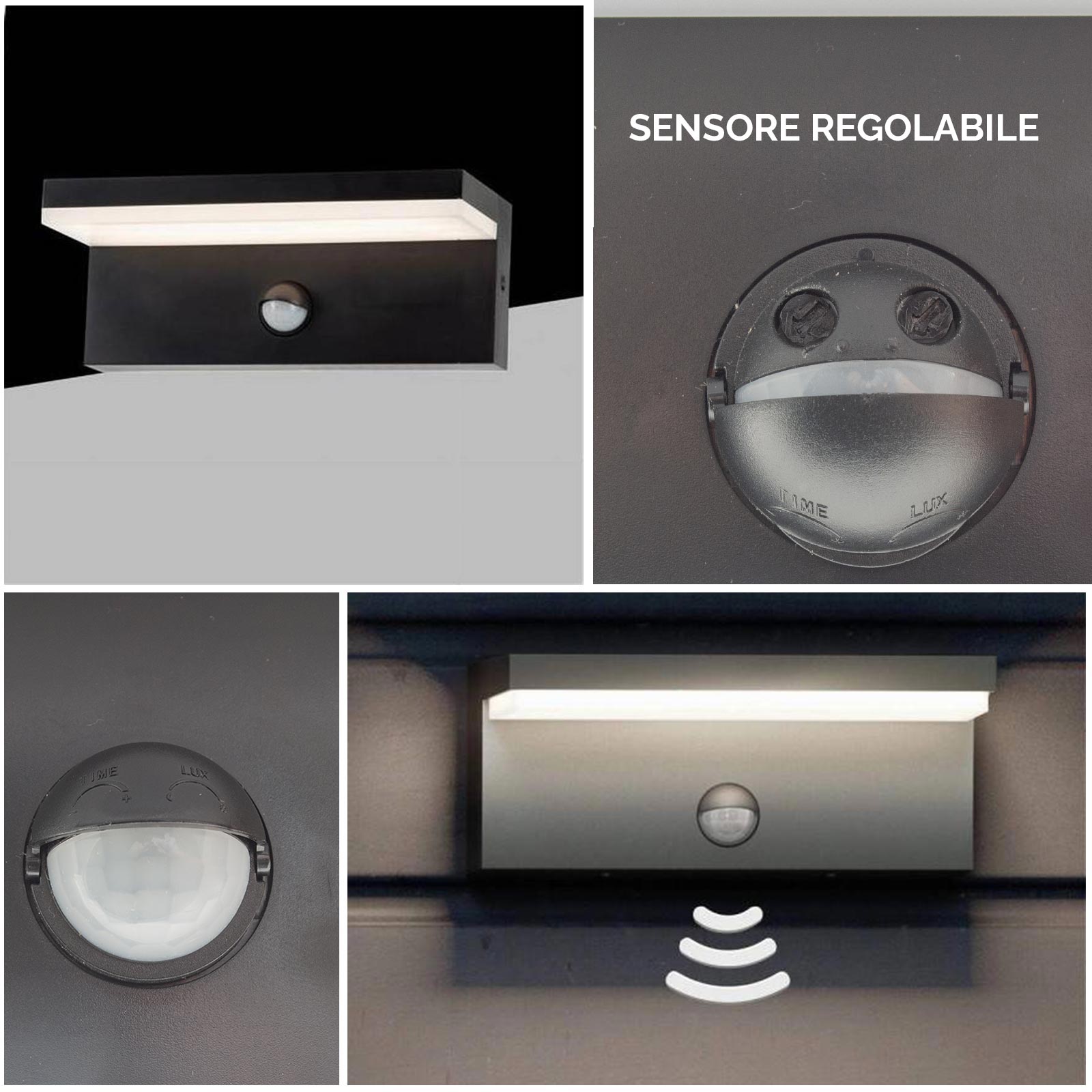 Applique nero da esterno LED 10W sensore crepuscolare movimento resa 100W lampada parete luce sicurezza garage balcone IP54 230V 4000K