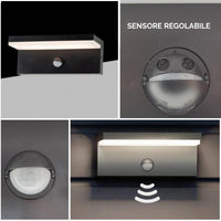 Applique nero da esterno LED 10W sensore crepuscolare movimento resa 100W lampada parete luce sicurezza garage balcone IP54 230V 3000K