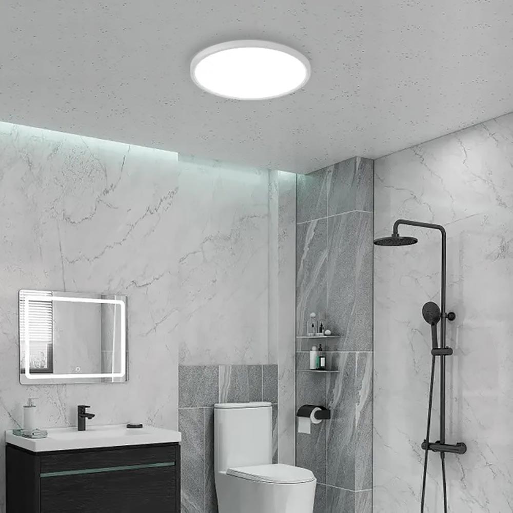 Plafoniera moderna per esterno IP44 LED 42W luce 3 STEP resa 362W lampada soffitto parete bagno cantina garage 48cm 230V