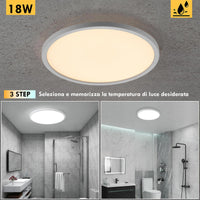 Plafoniera tonda impermeabile LED 18W design elegante 3 STEP luce alta resa 144W soffitto parete bagno balcone garage 30cm 230V