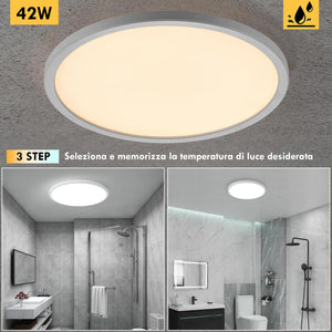 Plafoniera moderna per esterno IP44 LED 42W luce 3 STEP resa 362W lampada soffitto parete bagno cantina garage 48cm 230V