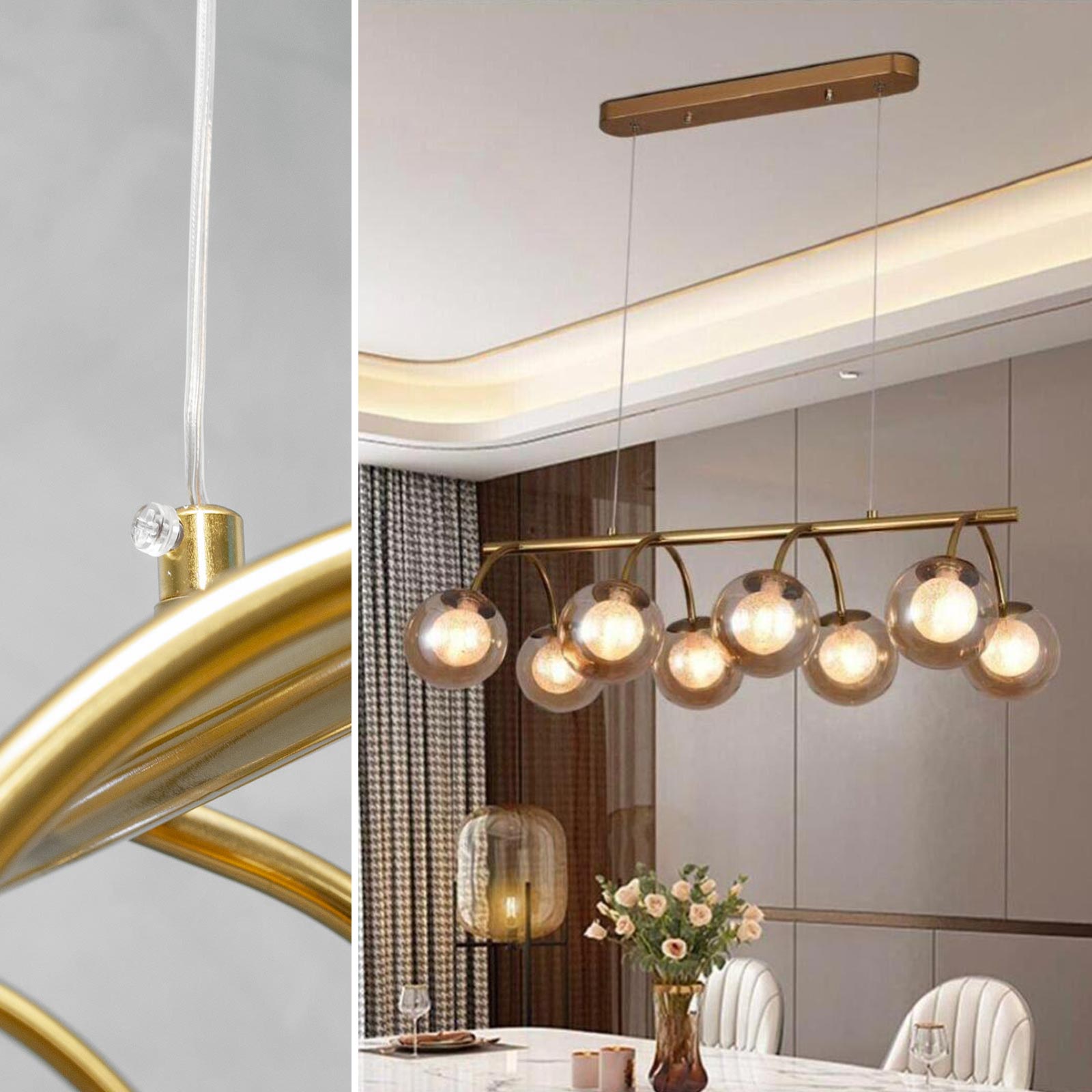 Lampadario moderno pendente luce LED bronzo dorato 8 lampade attacco G9 globo vetro illuminazione salone cucina ristorante 230V