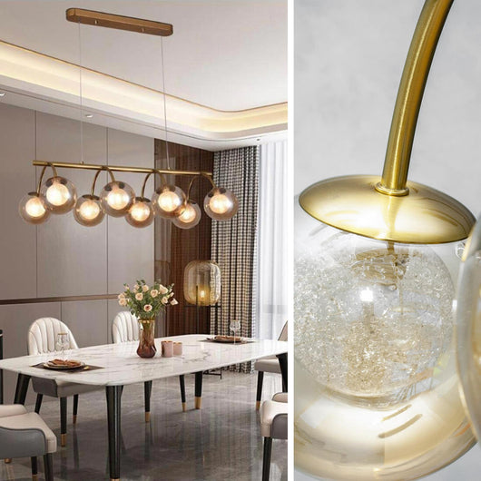 Lampadario moderno pendente luce LED bronzo dorato 8 lampade attacco G9 globo vetro illuminazione salone cucina ristorante 230V