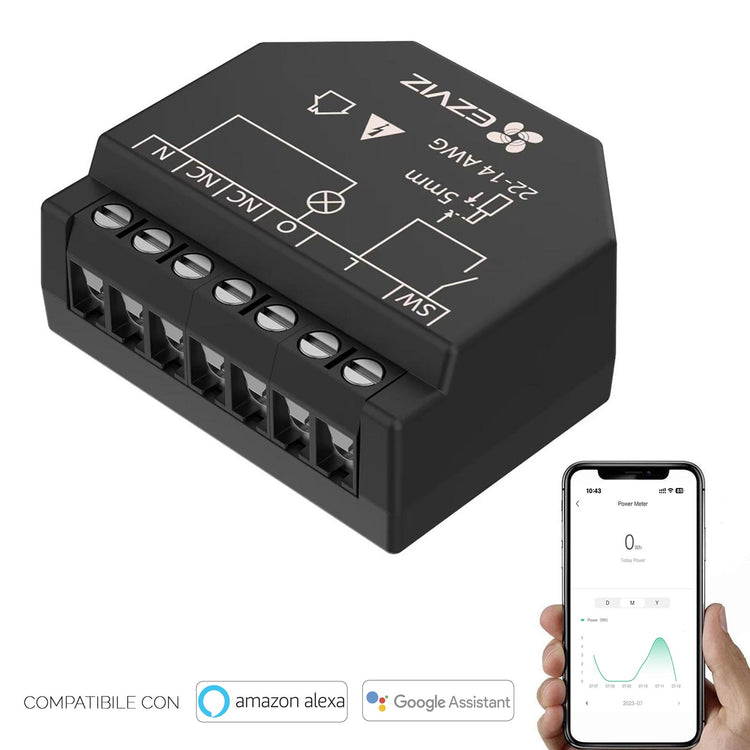 Mini rele EZVIZ impianti domotica interruttore 1 CH canale SMART WiFi controllo luci monitoraggio consumi compatibile APP Alexa e Google