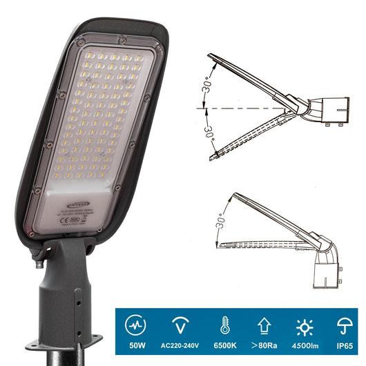 Faro armatura stradale IP65 esterno lampione LED 50W inclinabile 90 gradi luce viali sentieri giardino 4500lm 230V