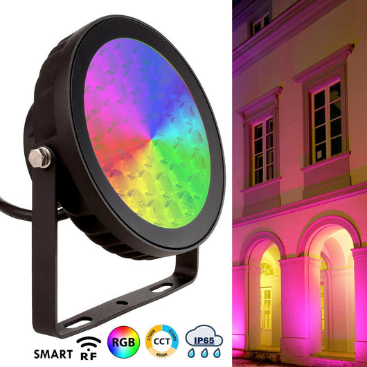 Faretto IP65 RF-SMART SPOTLIGHT 15 gradi LED 25W dimmerabile RGB CCT da 2700K a 6500K RF ZIGBEE luce colorata facciate palazzi 230V