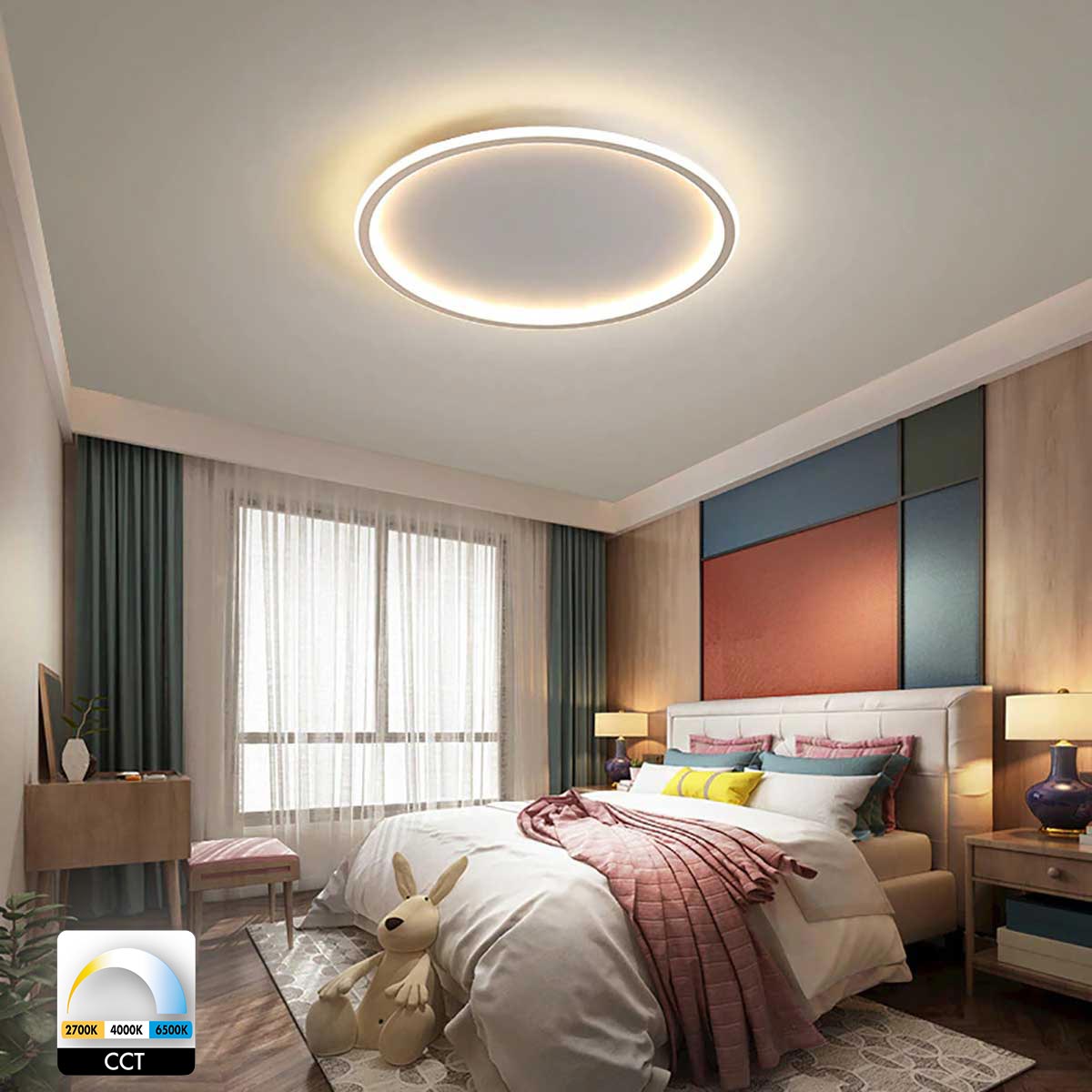 Plafoniera LED 43W CCT interruttore da 3000K a 6500K rotonda luce indiretta cerchio luminoso soffitto bagno cucina 230V 50cm