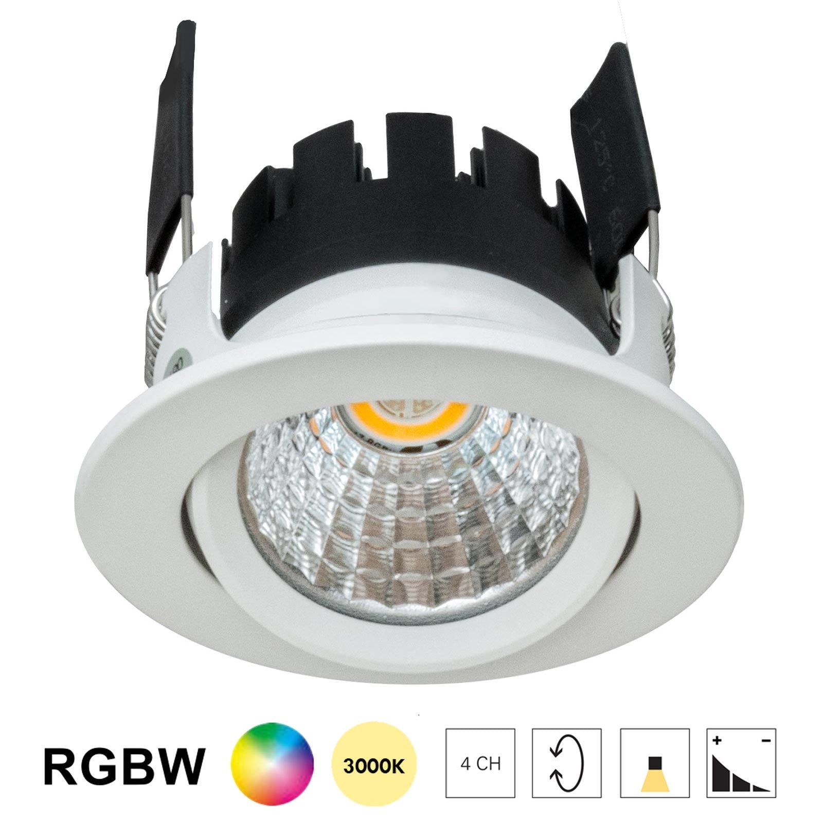 Faretto spot incasso multicolore dimmerabile LED 8W RGBW RGB 3000K DMX 24V tondo orientabile cromoterapia interni luce colorata soffitto BIANCO