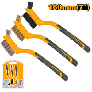 Set 3 spazzole abrasive 18 cm in filo di acciaio nylon ottone con manico Ingco HKTWB10306