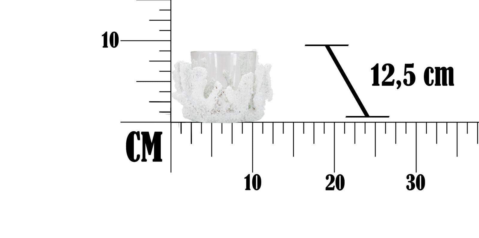 Portacandele Corallo Ø12,5x9 cm in Resina e Vetro Bianco