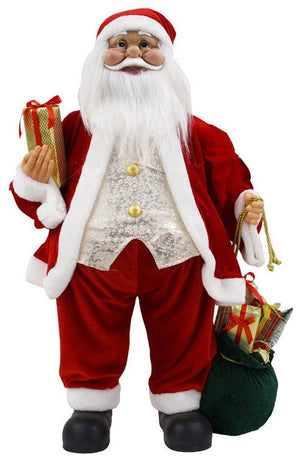 Pupazzo Babbo Natale H80 cm con Sacco e Pacco Regalo Rosso