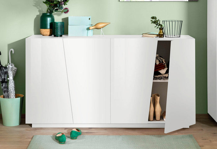 Credenza 4 Ante Battenti 158,5x43x86 cm Vega Bianco Lucido