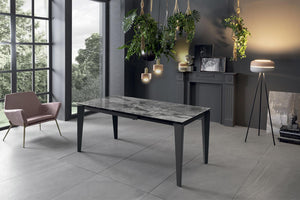 Tavolo Allungabile 120/170x80x76 cm in Metallo con Top Ceramica su Vetro Marmo Grigio