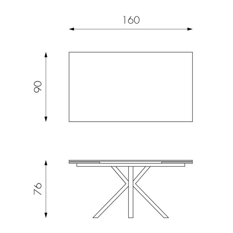 Tavolo Allungabile 160/240x90x76 cm in Metallo con Top Ceramica su Vetro Marmo Bianco