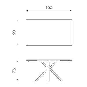 Tavolo Allungabile 160/240x90x76 cm in Metallo con Top Ceramica su Vetro Marmo Bianco