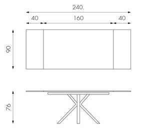 Tavolo Allungabile 160/240x90x76 cm in Metallo con Top Ceramica su Vetro Marmo Bianco