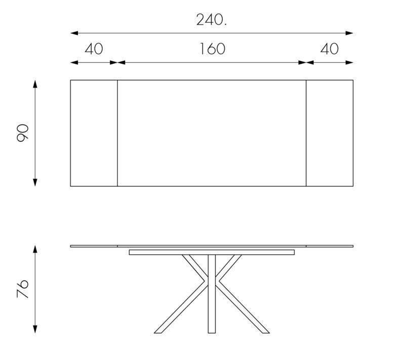 Tavolo Allungabile 160/240x90x76 cm in Metallo con Top Ceramica su Vetro Marmo Bianco