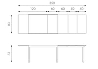 Tavolo Allungabile 120/350x83x75 cm in Metallo con Top in Vetro Bianco