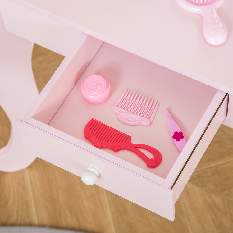 Postazione Trucco Specchiera Giocattolo per Bambini in Legno Rosa