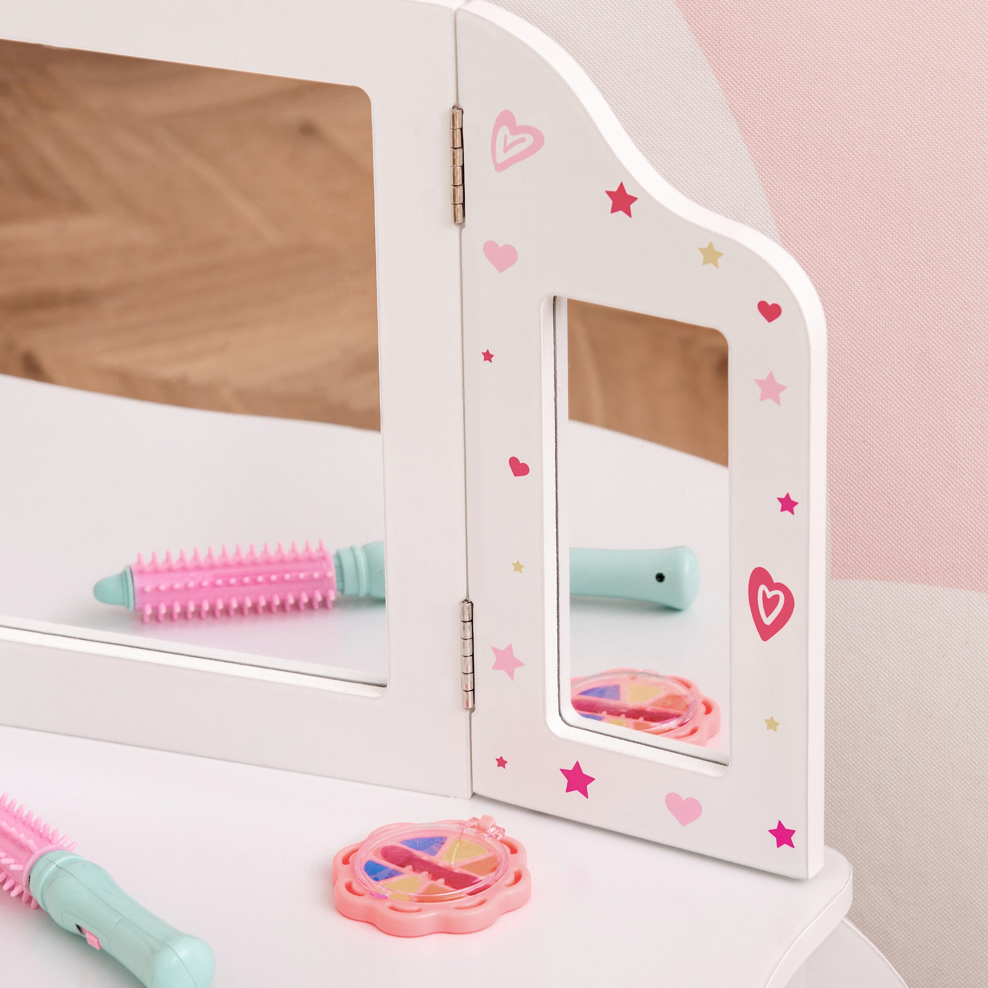 Postazione Trucco Specchiera Giocattolo per Bambini in Legno Bianca