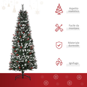 Albero di Natale Artificiale Innevato 180 cm 539 Rami con Bacche Verde