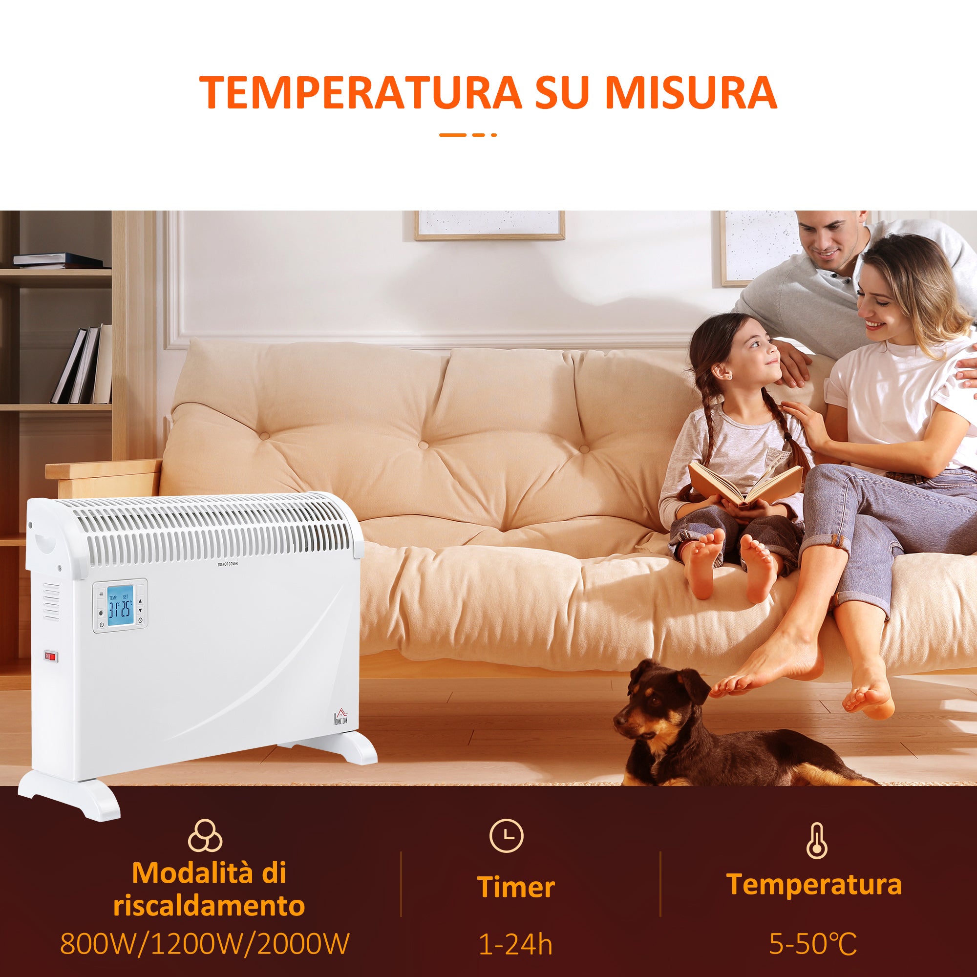 Termoventilatore da Parete o Appoggio 2000W 58,5x20x43 cm Bianco