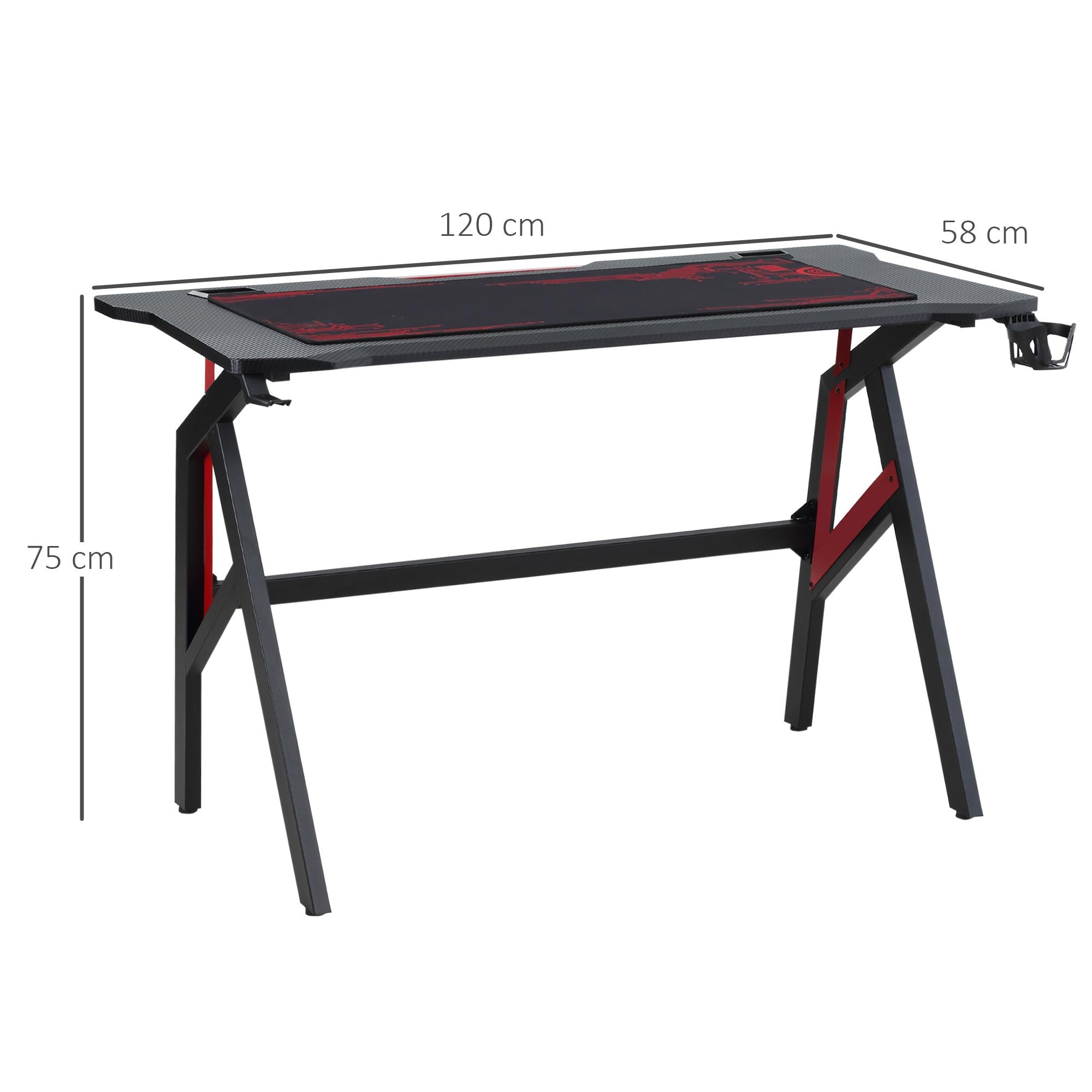 Scrivania da Gaming 120x58x75 cm in MDF e Metallo Rosso e Nero